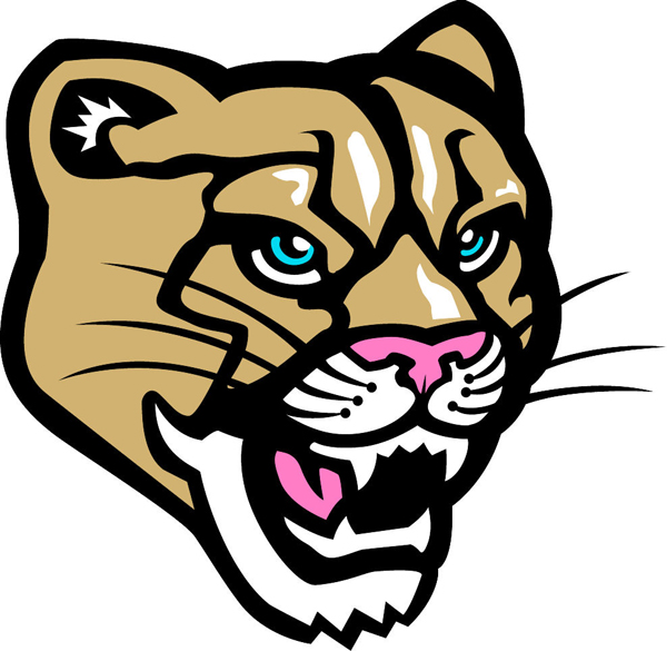 Cougar head team mascot color vinyl sports decal. Customize on line. Cougar head 1
